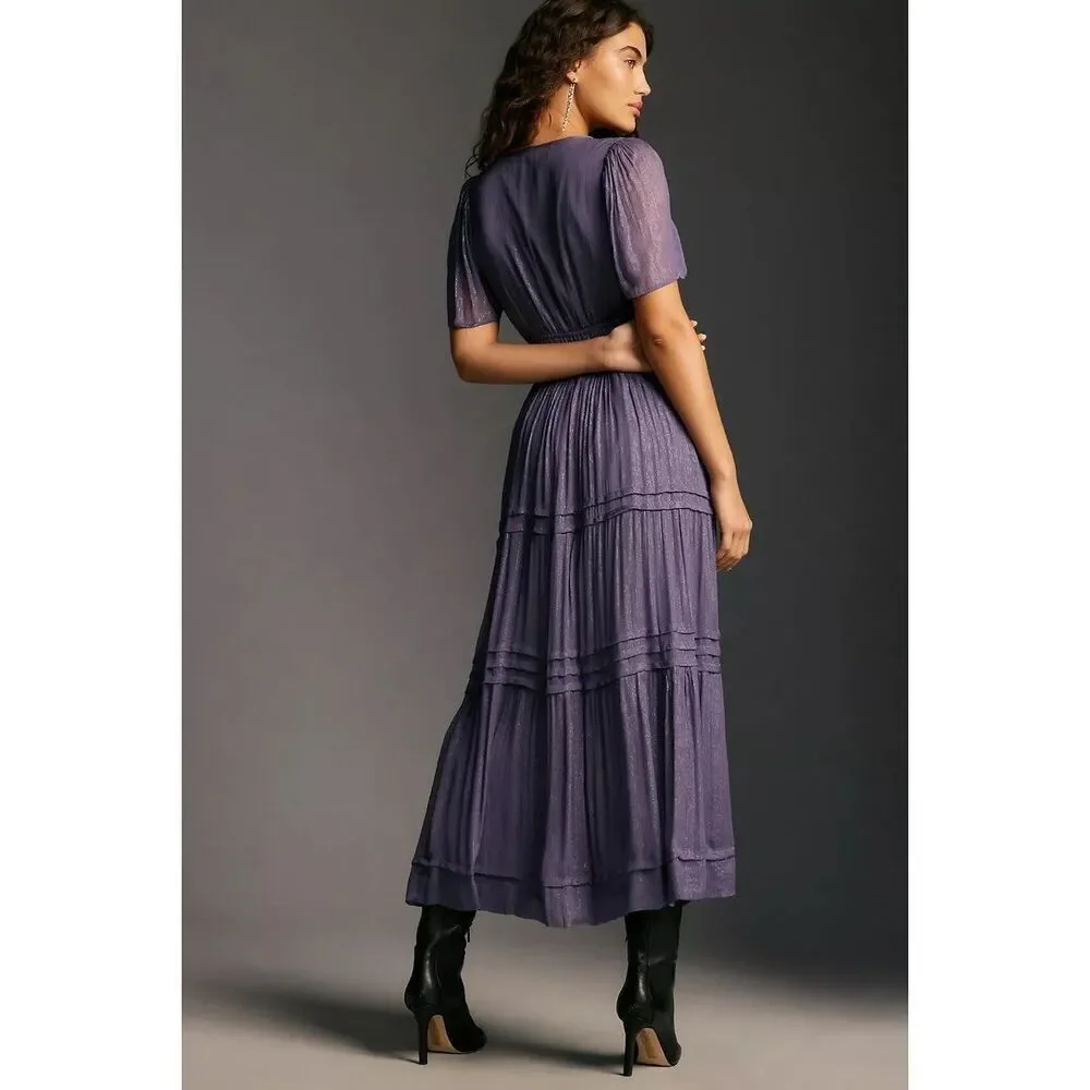 Anthropologie The Somerset Maxi Dress Lurex Edition Metallic Marin Navy S NEW - Picture 3 of 8